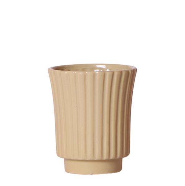 Retro khaki bloempot khaki kleurige keramieken sierpot 9 cm