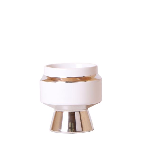 Le chic bloempot witte keramieken sierpot met zilveren details 6 cm