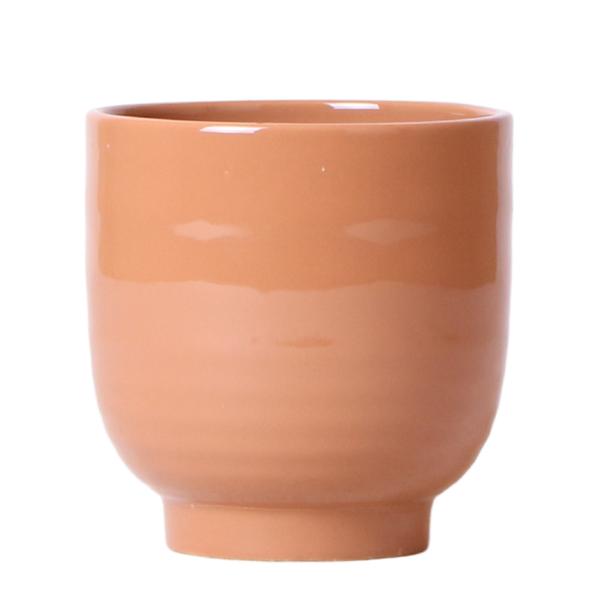 Glazed bloempot cognac keramieken sierpot met glans 12 cm