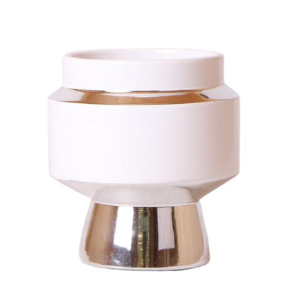 Le chic bloempot witte keramieken sierpot met zilveren details 9 cm